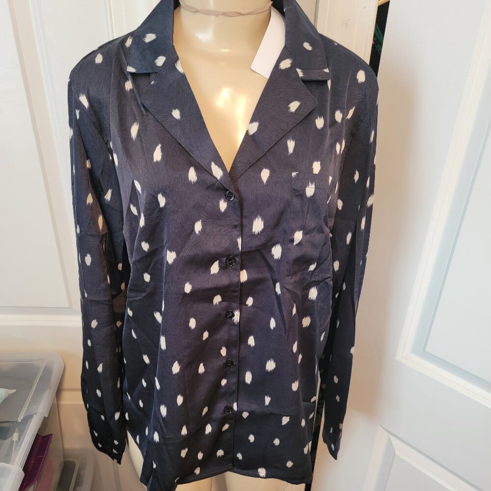 Allegra K Women's Satin Polka Dots Blouse Elegant Camp Collar Long Sleeve - Picture 3 of 15